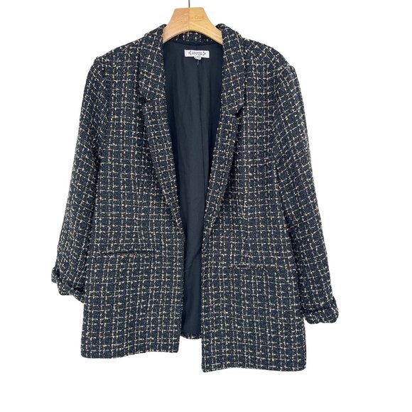 Nanette Lepore size XL Black & Gold Tweed open Blazer jacket new $128 - Picture 1 of 5